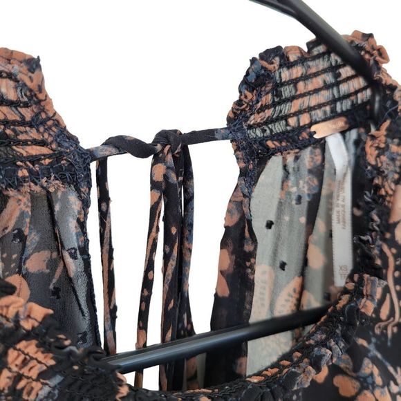 Free People Clarissa Printed Top in Midnight Long Sleeve High Neck Top XS EUC - Picture 5 of 8